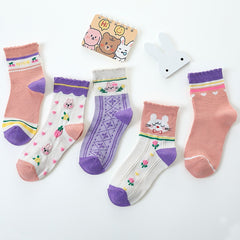 5-Pack Girls Cartoon Rabbit Crew Socks for Autumn Winter