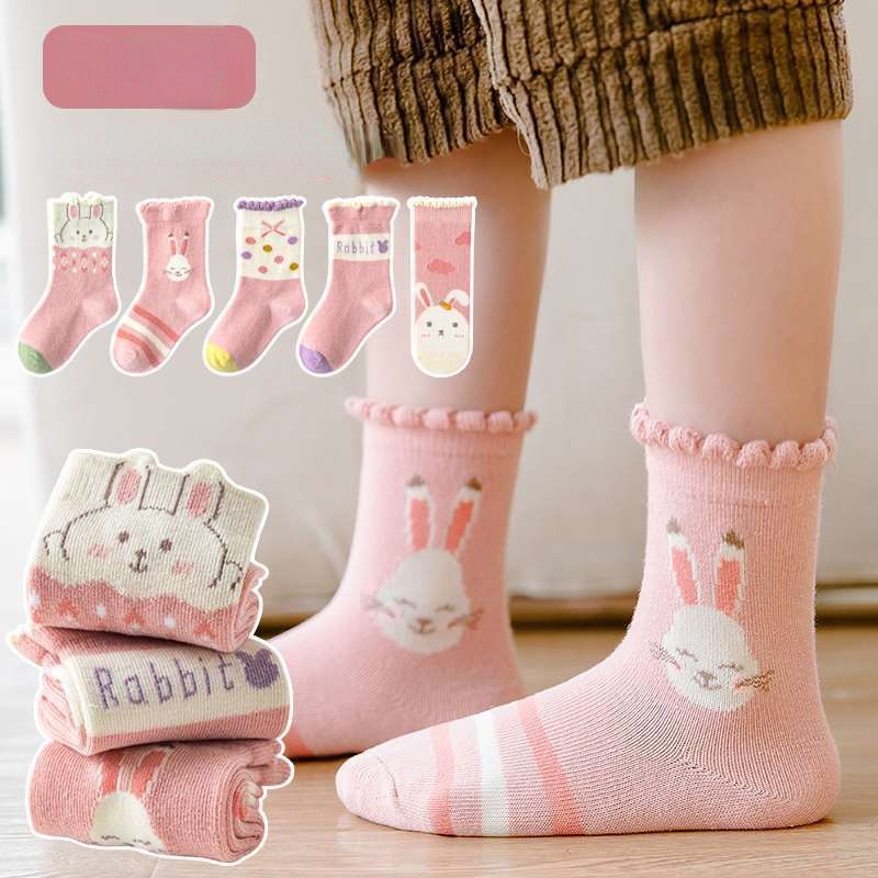5Pairs Girls Cartoon Crew Socks for Autumn Winter