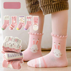 5Pairs Girls Cartoon Crew Socks for Autumn Winter