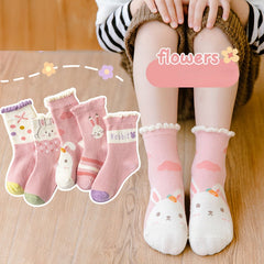 5Pairs Girls Cartoon Crew Socks for Autumn Winter