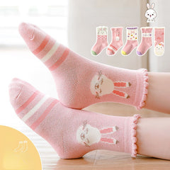 5Pairs Girls Cartoon Crew Socks for Autumn Winter