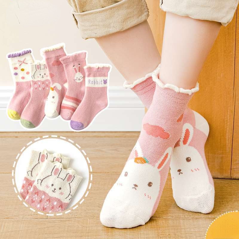 5Pairs Girls Cartoon Crew Socks for Autumn Winter