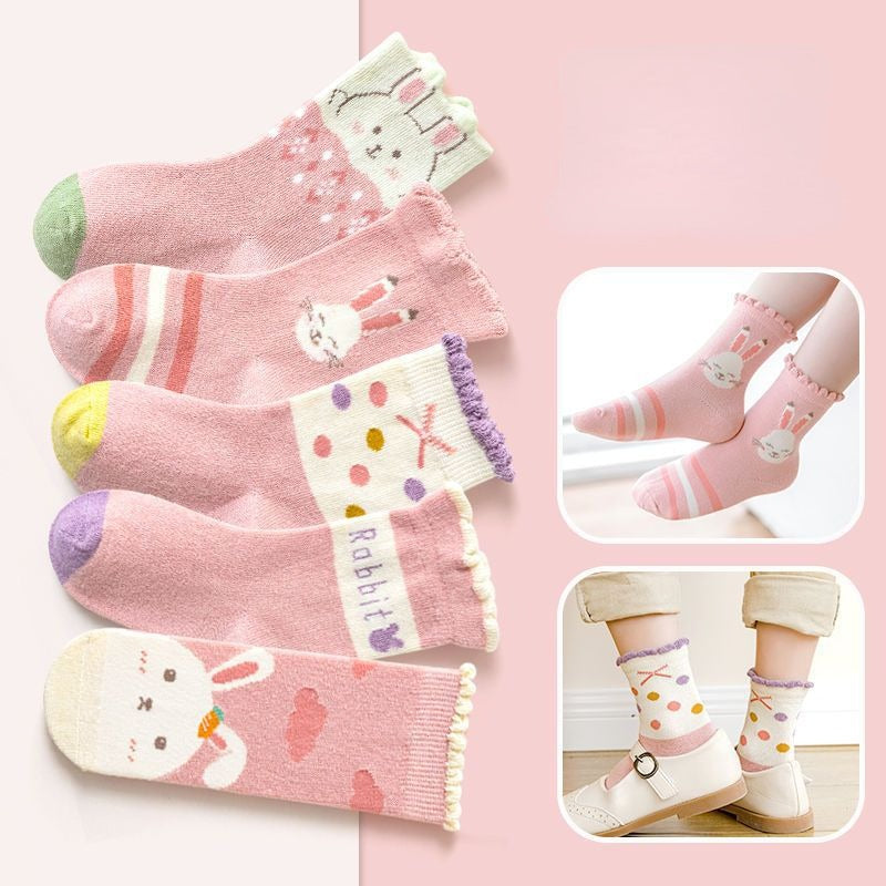 5Pairs Girls Cartoon Crew Socks for Autumn Winter