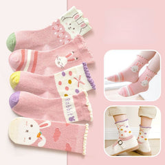 5Pairs Girls Cartoon Crew Socks for Autumn Winter