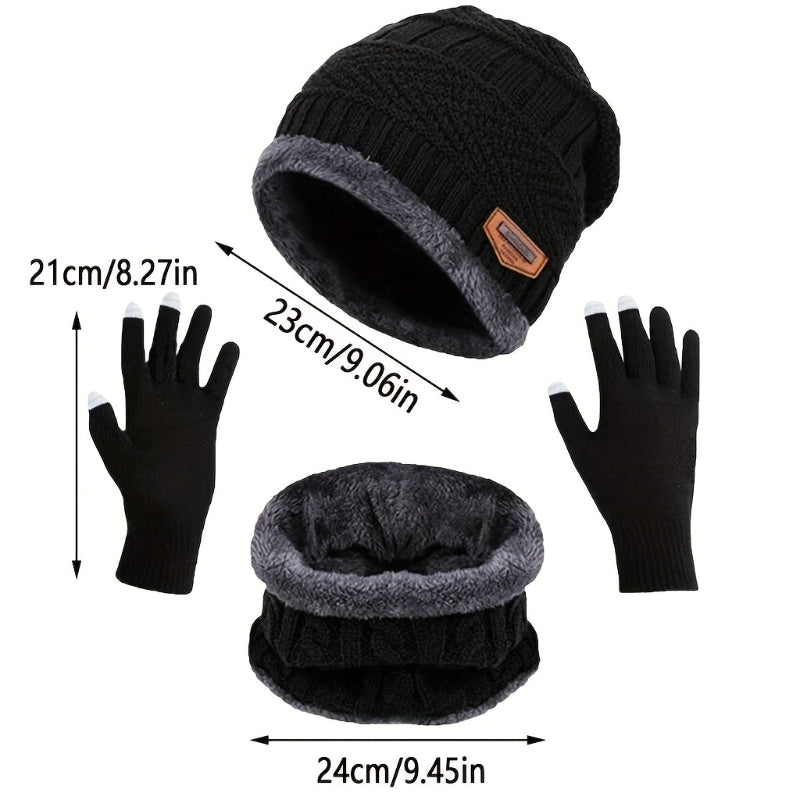 3pcs Winter Knit Beanie Scarf Gloves Set for Men Women