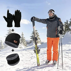 3pcs Winter Knit Beanie Scarf Gloves Set for Men Women