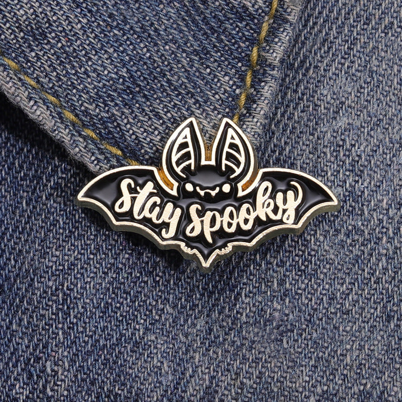 Stay Spooky Bat Enamel Pin Brooch For Girls