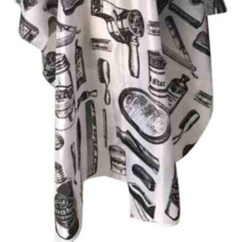 Pro Barber Cape White Printed Hairdressing Apron Hair Cutting Cloth