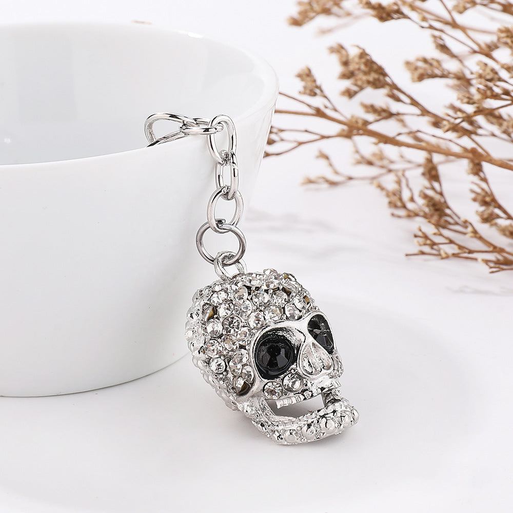 Rhinestone Metal Skull Keychain Bag Pendant Men Car Pendant