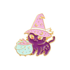 Moon Witch Hat Cat Enmael Painted Pin Clothing Accessories