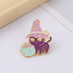 Moon Witch Hat Cat Enmael Painted Pin Clothing Accessories