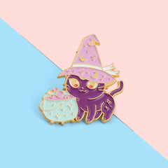Moon Witch Hat Cat Enmael Painted Pin Clothing Accessories