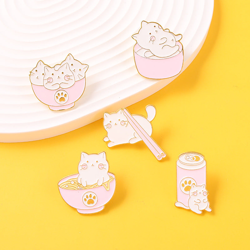 Cartoon Animal Alloy Brooch Overlapping Cat Enamel Badge for Kids