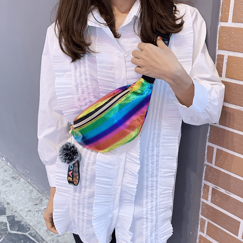 Rainbow Laser Waist Bag Colorful Fanny Pack Crossbody Bag