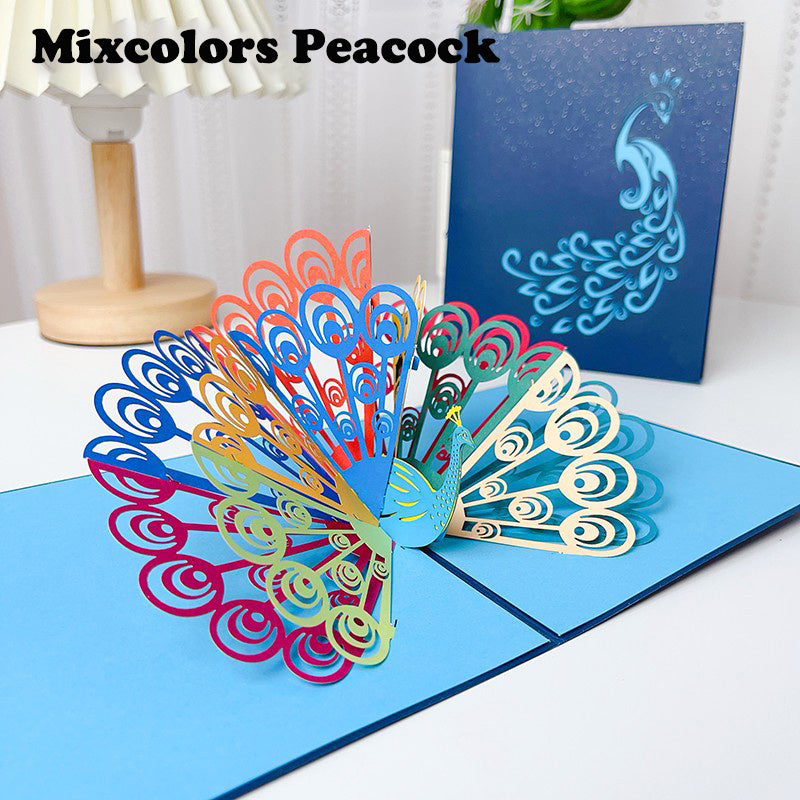 3D Peacock Greeting Card Creative Birthday Christmas Universal Blessing