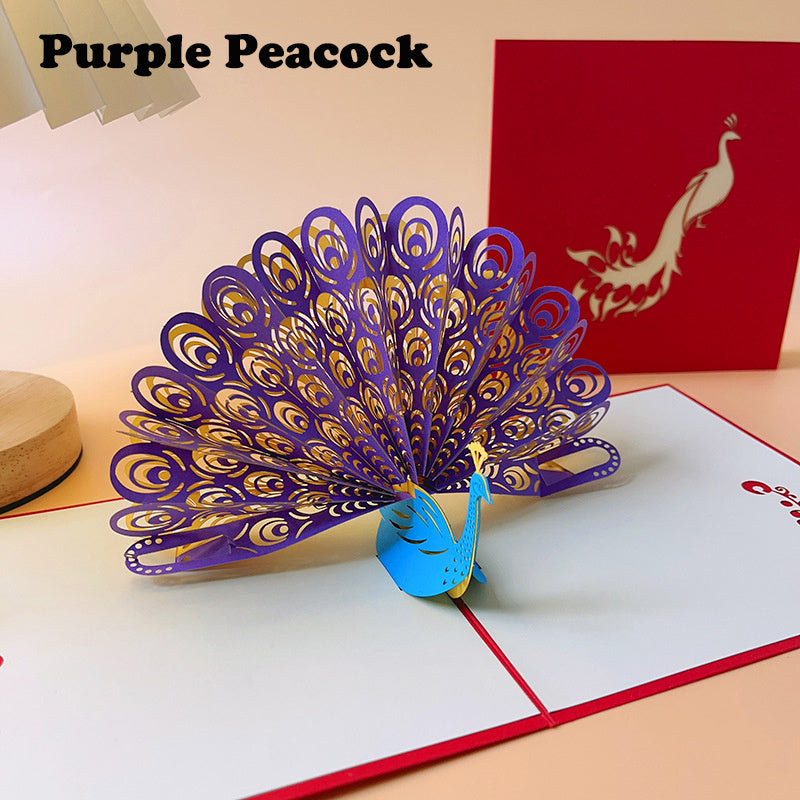 3D Peacock Greeting Card Creative Birthday Christmas Universal Blessing