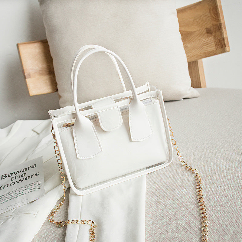 Girls Transparent Small Crossbody Bag with Chain Jelly Bag Clutch Bag