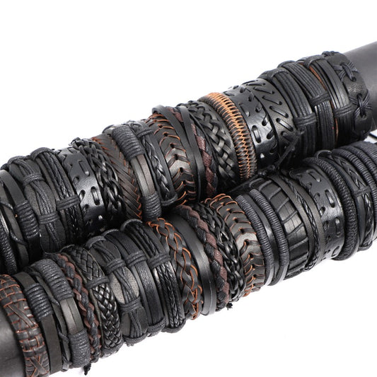 10pcs Mixed Leather Bracelets for Men and Women