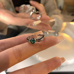 Heart Green Zircon Open Ring Retro Index Finger Ring
