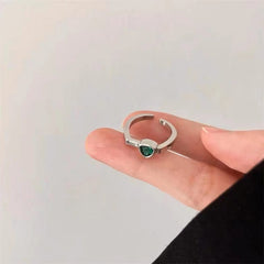 Heart Green Zircon Open Ring Retro Index Finger Ring