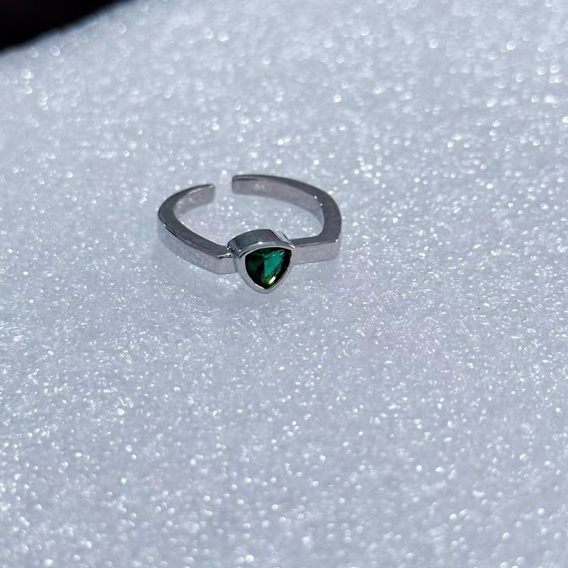 Heart Green Zircon Open Ring Retro Index Finger Ring