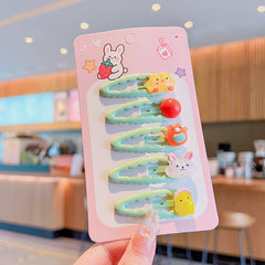 5pcs Cartoon Fruits Bear Rabbits Flowers Hair Clips