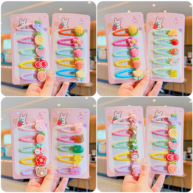 5pcs Cartoon Fruits Bear Rabbits Flowers Hair Clips
