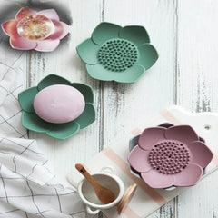 Lotus Shape Silicone Soap Box Non Slip Portable for Draining Soap Tray