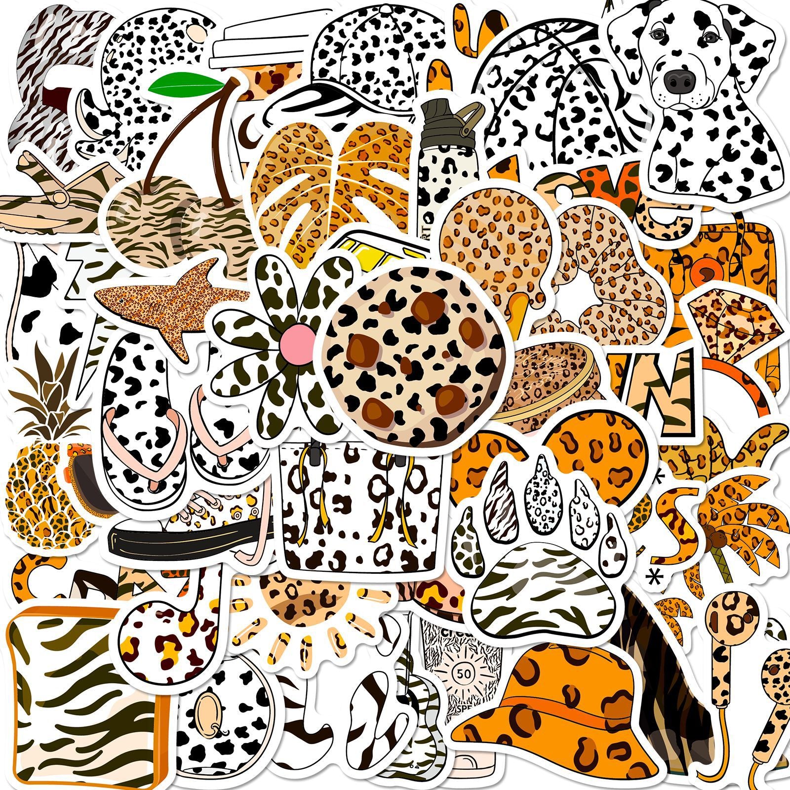 50pcs Leopard Print Stickers Vinyl Waterproof for Laptop Water Bottles Phone