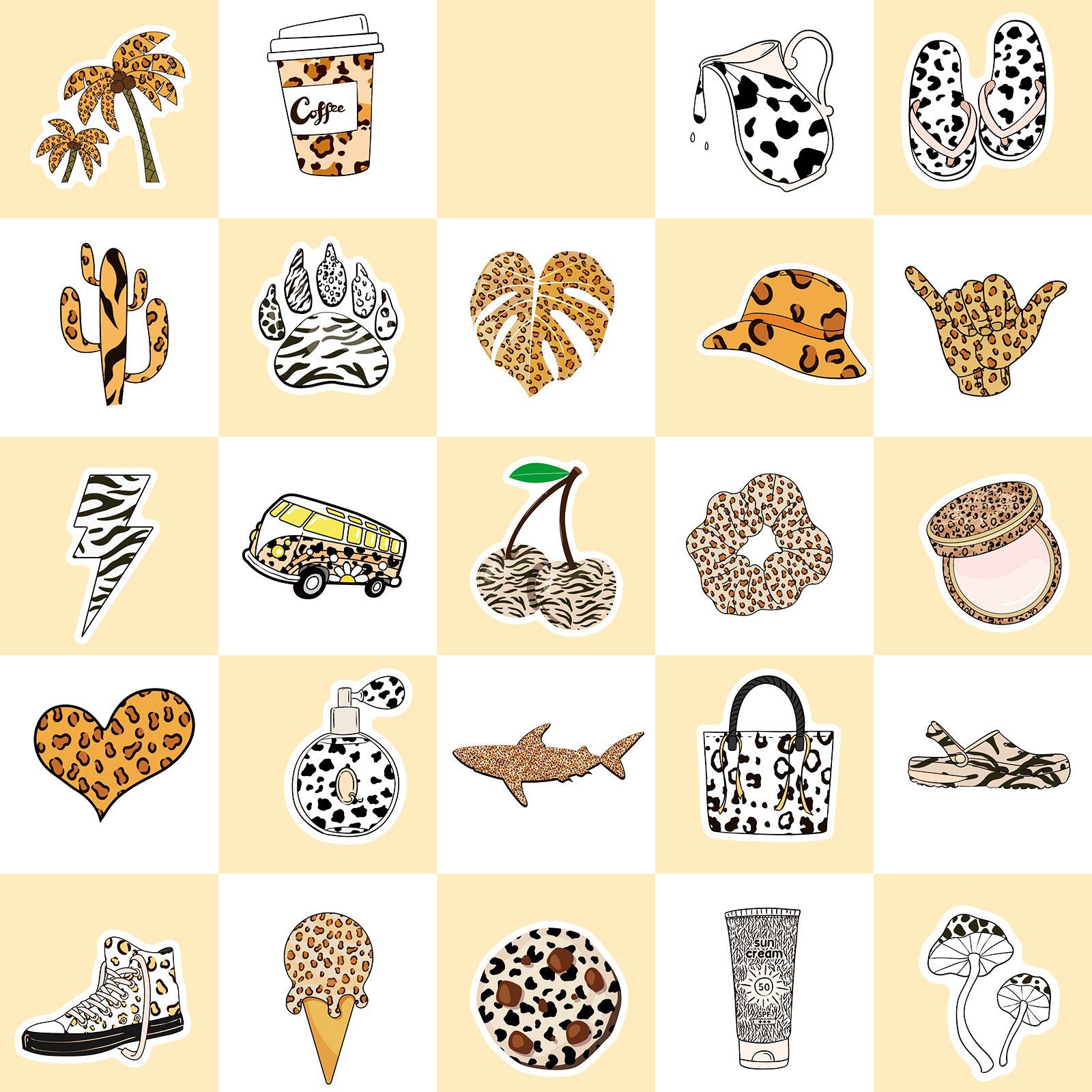 50pcs Leopard Print Stickers Vinyl Waterproof for Laptop Water Bottles Phone