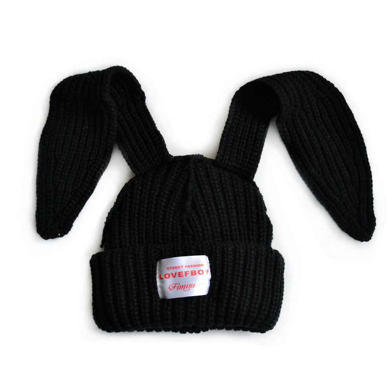 Fluffy Bunny Long Ears Knit Beanie Hat Slouchy