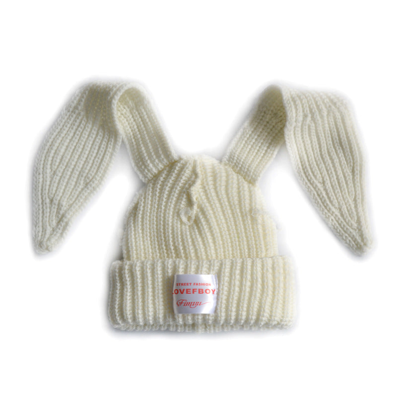Fluffy Bunny Long Ears Knit Beanie Hat Slouchy
