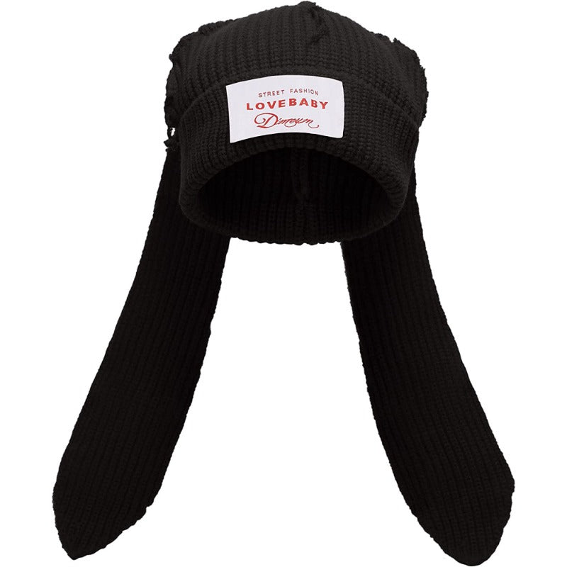Fluffy Bunny Long Ears Knit Beanie Hat Slouchy