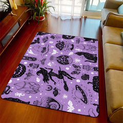 Purple Halloween Party Rug Witch Bat Cat Pattern Kitchen Carpet Mat