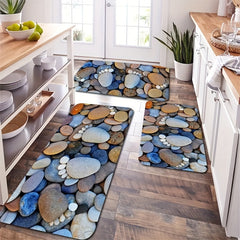 Cobblestone Pattern Kitchen Rugs Non Slip Waterproof Carpet