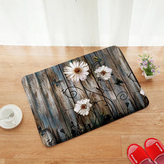 Soft Floral Mat Non Slip Vintage Flower Wooden Printed Rug