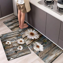 Soft Floral Mat Non Slip Vintage Flower Wooden Printed Rug