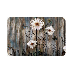 Soft Floral Mat Non Slip Vintage Flower Wooden Printed Rug