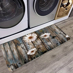 Soft Floral Mat Non Slip Vintage Flower Wooden Printed Rug
