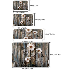 Soft Floral Mat Non Slip Vintage Flower Wooden Printed Rug