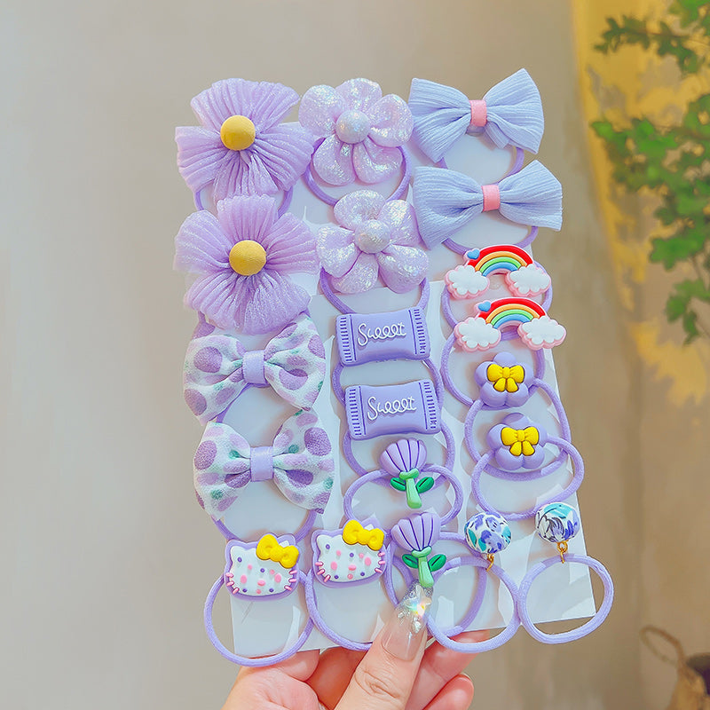 20pcs Cartoon Flower Bow Rainbow Elastic Hair Bands Kids Girls Hair Accessories