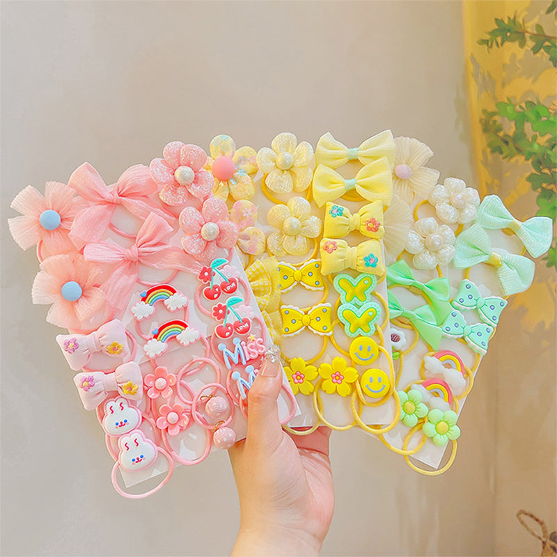 20pcs Cartoon Flower Bow Rainbow Elastic Hair Bands Kids Girls Hair Accessories