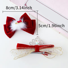 Girls Rabbit Crown Bowknot Hair Clips Sequin Ribbon Hairpins