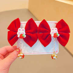 Girls Rabbit Crown Bowknot Hair Clips Sequin Ribbon Hairpins