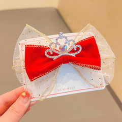 Girls Rabbit Crown Bowknot Hair Clips Sequin Ribbon Hairpins