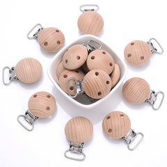 10pcs 30mm Beech Clips Pacifier Anti-drop Wooden Clips Holder Accessories