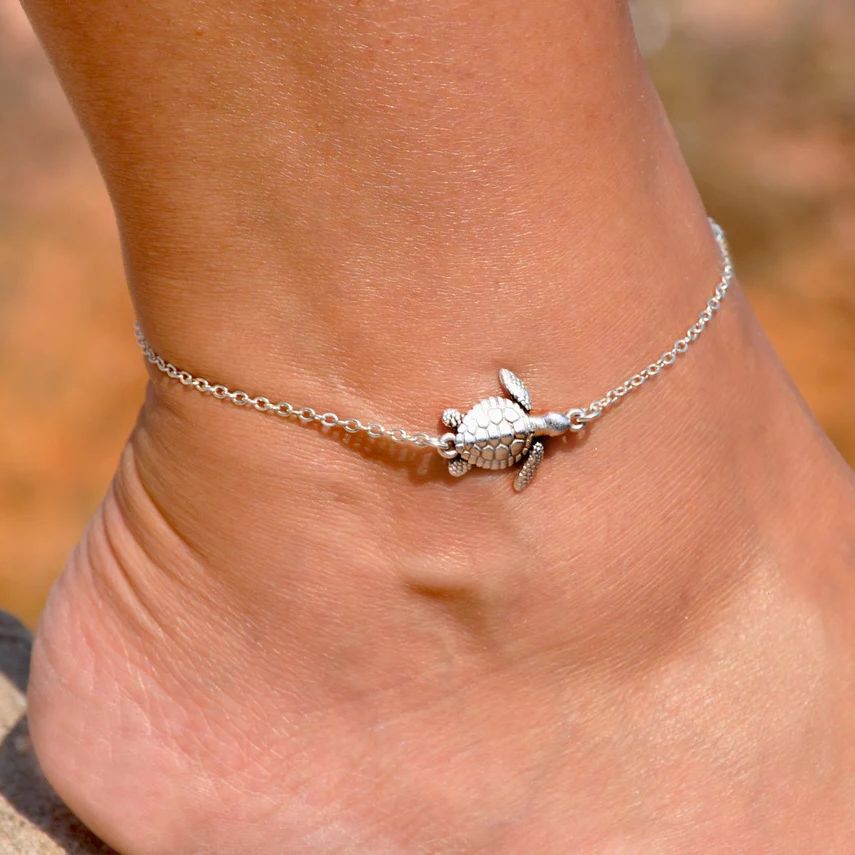Golden Silver Turtle Decor Chain Anklet Bracelet For Women Girls