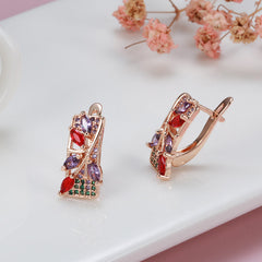 Golden Flower Drop Earrings with Colorful Zircon