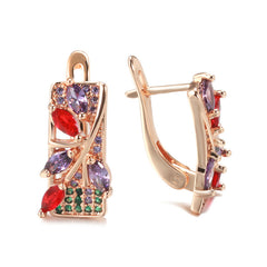 Golden Flower Drop Earrings with Colorful Zircon