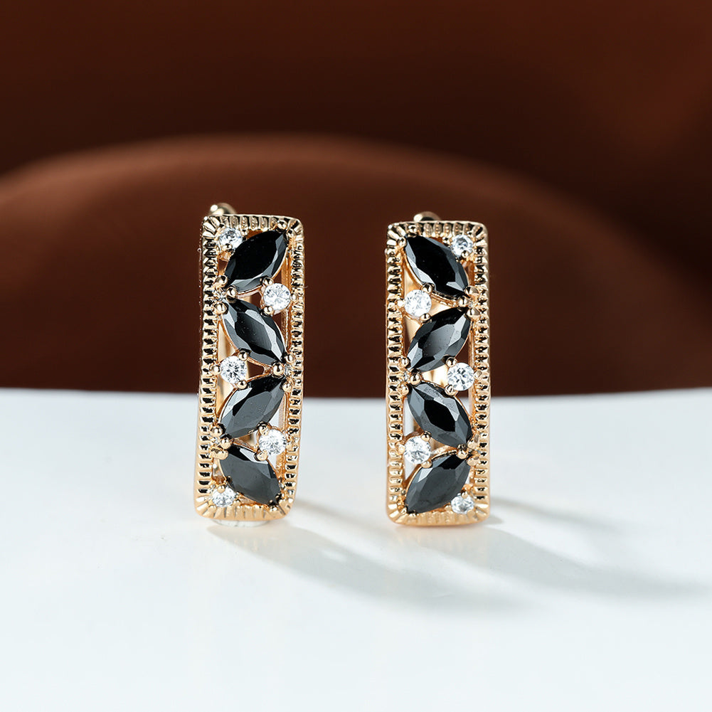 Zircon Stud Earrings Golden Vintage Wedding Jewelry